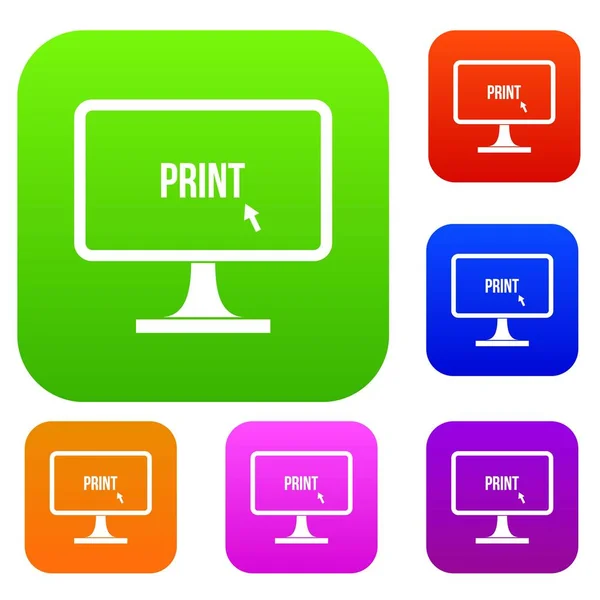 Imprimir palavra em um conjunto de monitores de computador —  Vetores de Stock