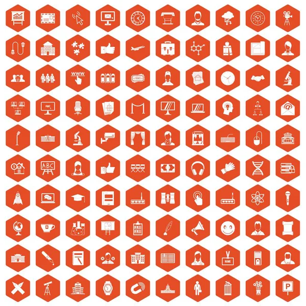 100 ícones de conferência laranja hexágono — Vetor de Stock