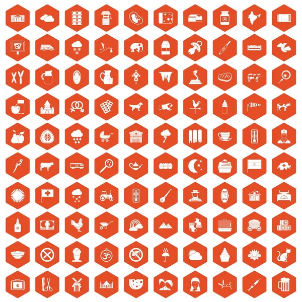 100 ícones de vaca laranja hexágono — Vetor de Stock