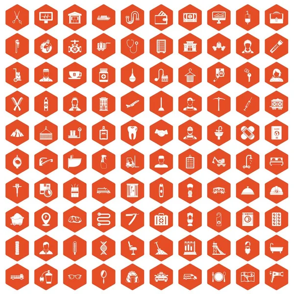 100 Craft Icons Set Orange Hexagon Isolated Vector Illustration — Stock Vector