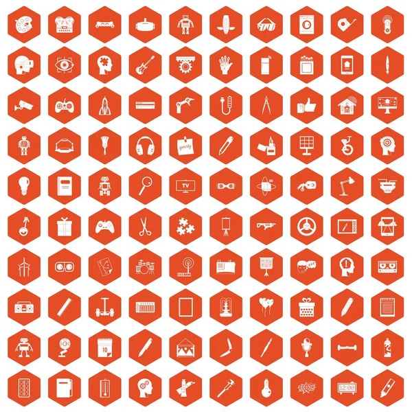 100 iconos de ideas creativas hexágono naranja — Archivo Imágenes Vectoriales