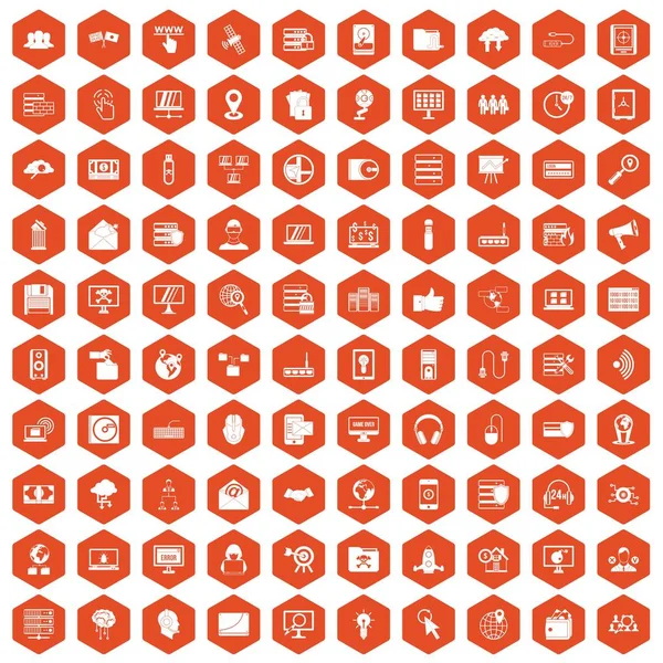 100 iconos de seguridad cibernética hexágono naranja — Archivo Imágenes Vectoriales
