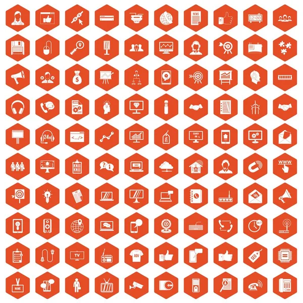 100 iconos de intercambio de datos hexágono naranja — Archivo Imágenes Vectoriales