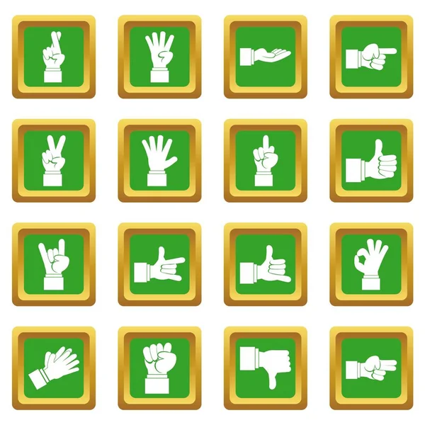 Hand gesture icons set green — Stock Vector