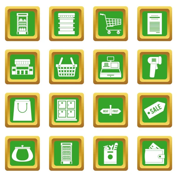 Conjunto de iconos de supermercado verde — Archivo Imágenes Vectoriales