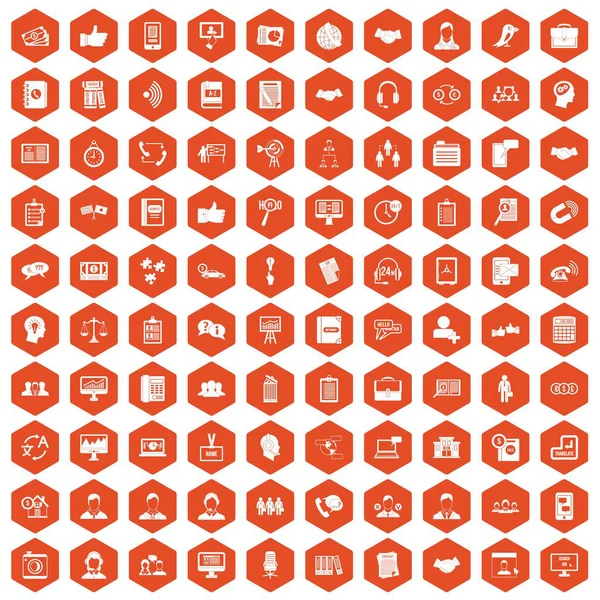 100 піктограм обговорення шестикутник помаранчевий — стоковий вектор