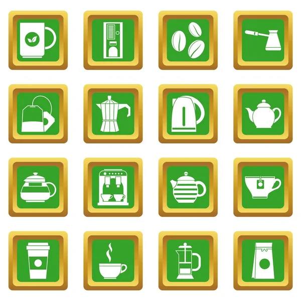 Herbata i kawa ikony zestaw zielony — Wektor stockowy