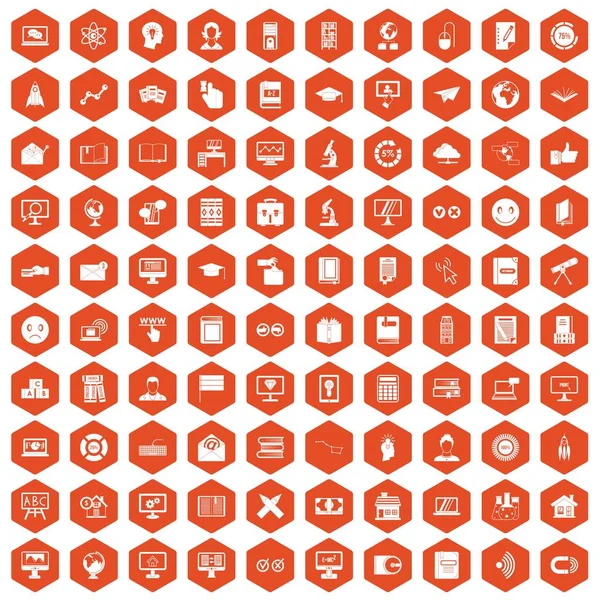 100 ícones de e-learning laranja hexágono —  Vetores de Stock