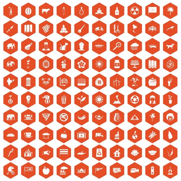 100 ícones de elefante laranja hexágono — Vetor de Stock