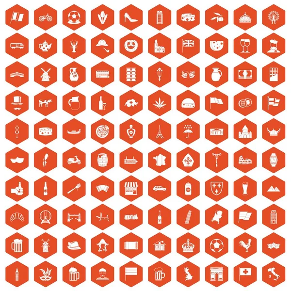 100 países da Europa ícones hexágono laranja — Vetor de Stock