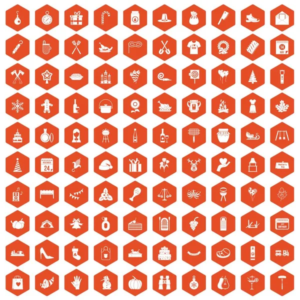 100 икон семейной традиции шестиугольник оранжевый — стоковый вектор