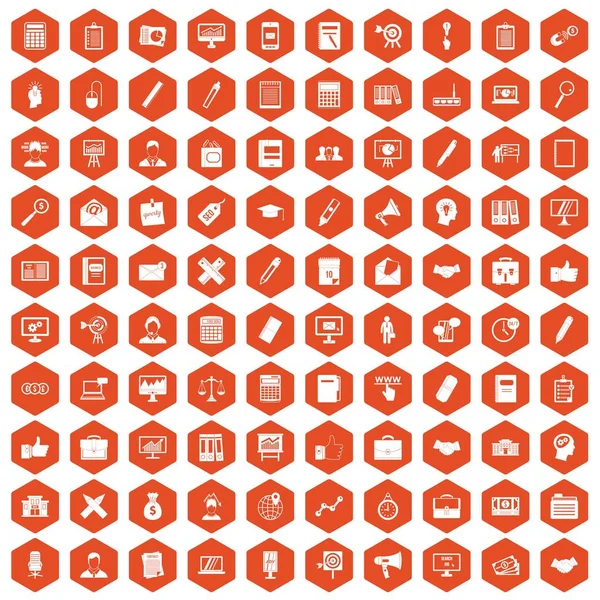 100 iconos financieros hexágono naranja — Archivo Imágenes Vectoriales