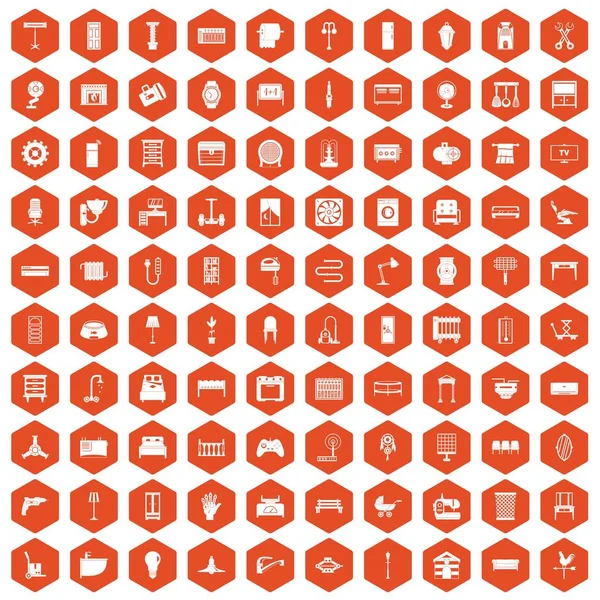 100 iconos de decoración hexágono naranja — Archivo Imágenes Vectoriales
