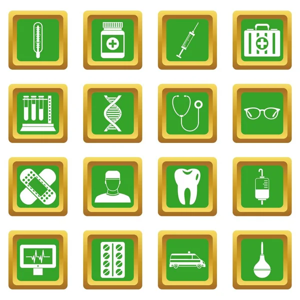 Iconos Medicina Establecidos Color Verde Ilustración Vectorial Aislada Para Web — Vector de stock