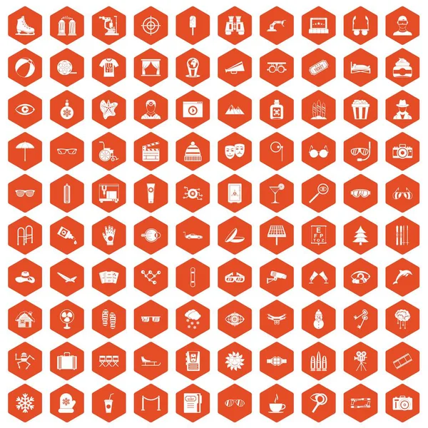 100 значков очков шестиугольник оранжевый — стоковый вектор