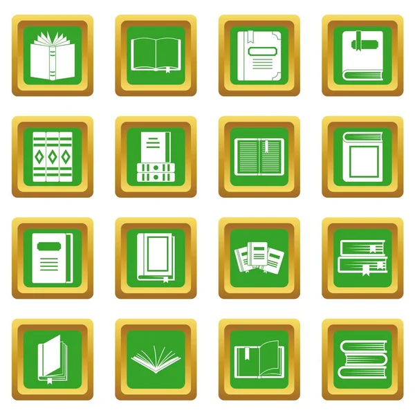 Könyvek ikonok beállítása zöld — Stock Vector