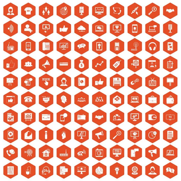 100 iconos de escritorio de ayuda hexágono naranja — Archivo Imágenes Vectoriales