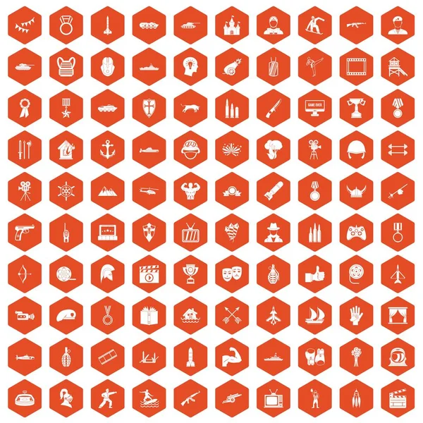 100 ícones de herói laranja hexágono — Vetor de Stock