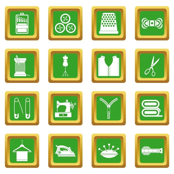 Conjunto de iconos de costura verde — Vector de stock