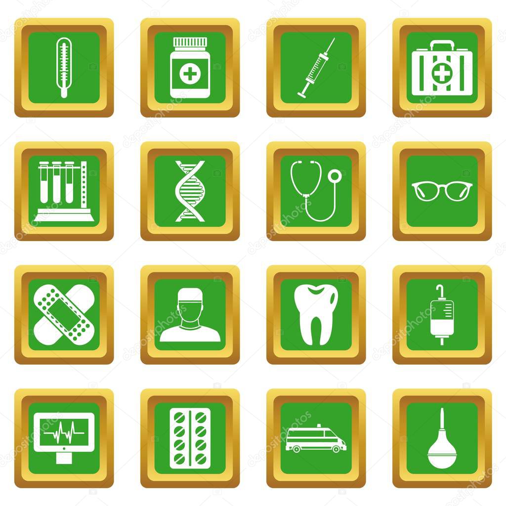 Medicine icons set in green color isolated vector illustration for web and any design