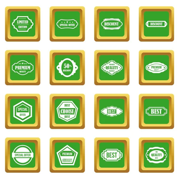 Icone etichette dorate set verde — Vettoriale Stock