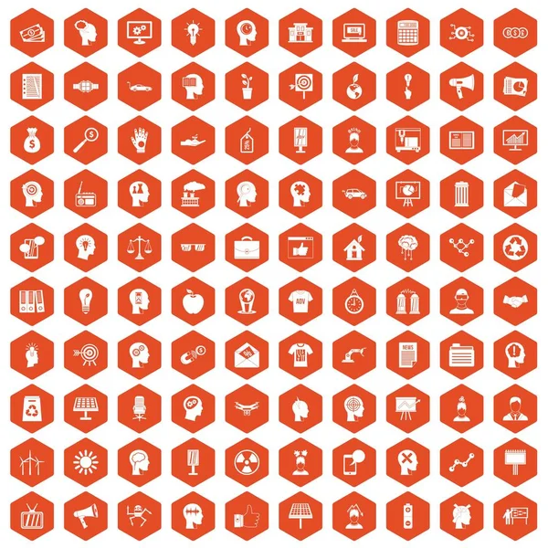 100 икон идеи шестиугольник оранжевый — стоковый вектор