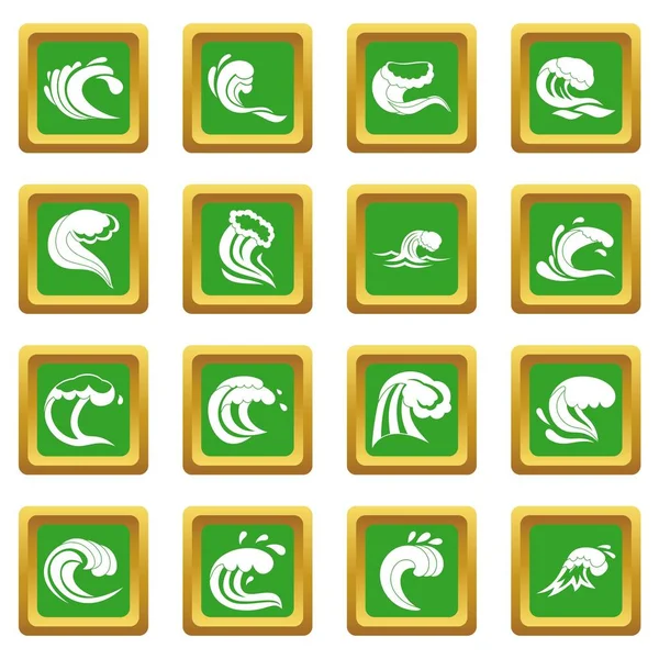 Sea waves icons set green — Stock Vector