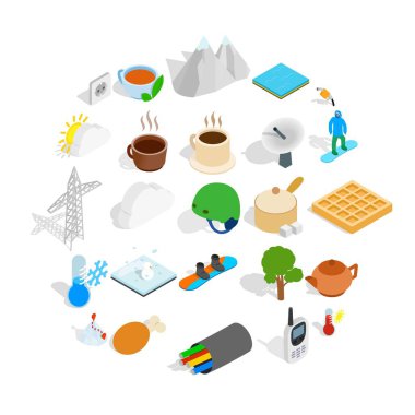 Kışlıklar Icons set, izometrik stili