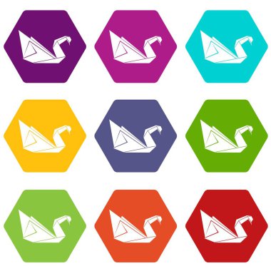 9 vektör origami swan Icons set