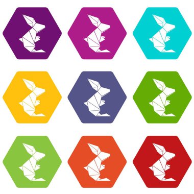 9 vektör origami tavşan Icons set