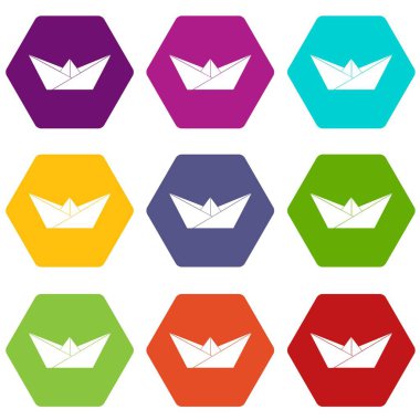 9 vektör Origami Tekne Icons set