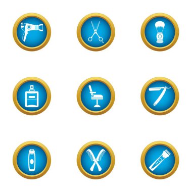 Kuaför Icons set, düz stil