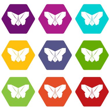 9 vektör Origami Kelebek Icons set