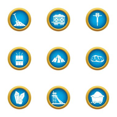 Mühendislik Icons set madencilik, düz stil
