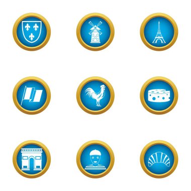 Paris Icons set, düz stil