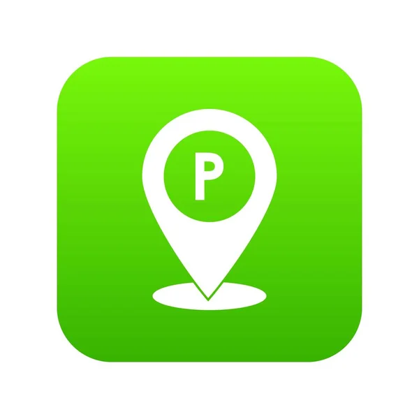 Mapa puntero con el icono de la señal de aparcamiento de coches verde digital — Vector de stock