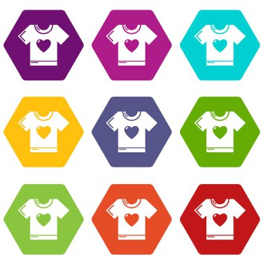 9 vektör T-shirt kalp Icons set