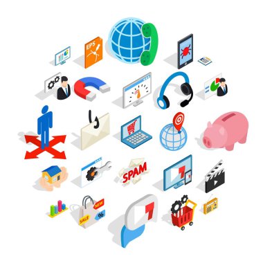 Teknoloji Icons set, izometrik stil spam