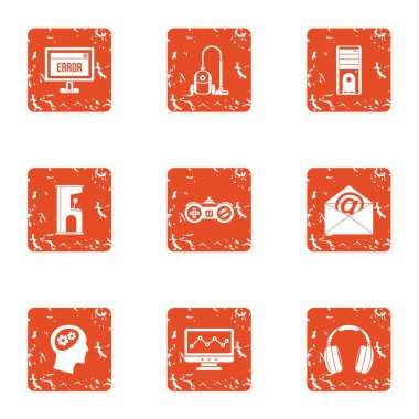 Yazılım hata simgesi ayarla. Beyaz arka plan üzerinde izole web için 9 yazılım hata vektör simgeler kümesi grunge