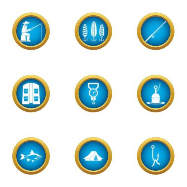 Icons set olta balıkçılığı, düz stil
