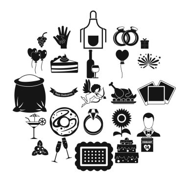 Romantik bir akşam yemeği Icons set, basit tarzı