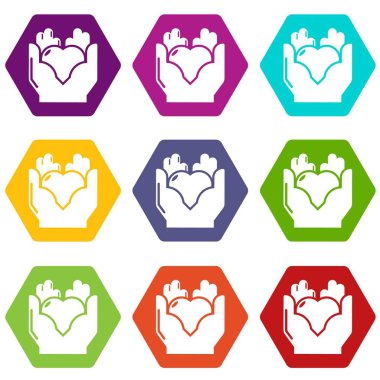 Web için beyaz izole kalp simgeler 9 set coloful el