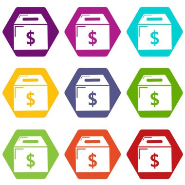 9 vektör kutusunu para Icons set