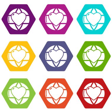 9 vektör gezegenin kalp Icons set