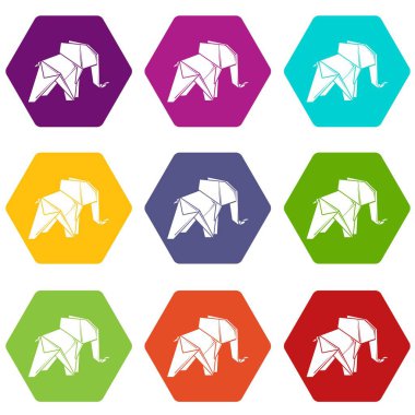 9 vektör origami fil Icons set