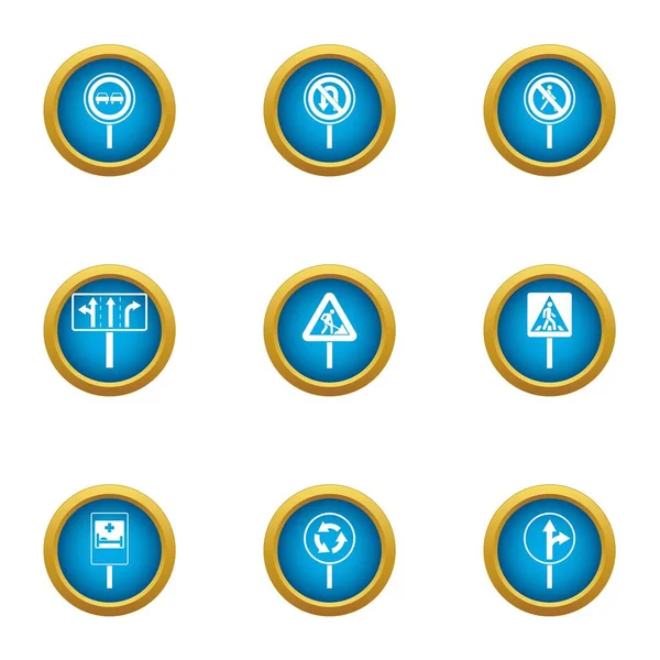 Driving sign icons set, flat style — Stock Vector