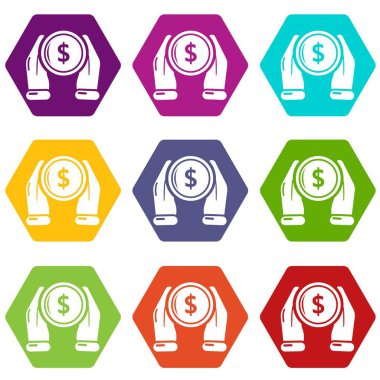 9 vektör el sikke Icons set