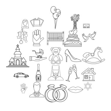 Icons set düğün, anahat stili