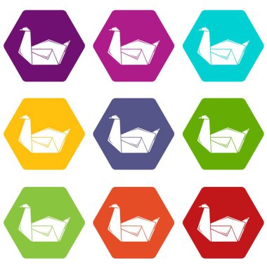 9 vektör origami swan Icons set