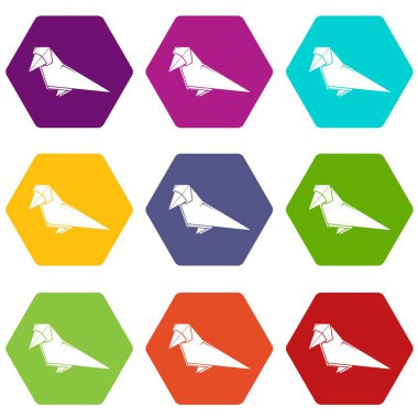 9 vektör Origami kuş Icons set